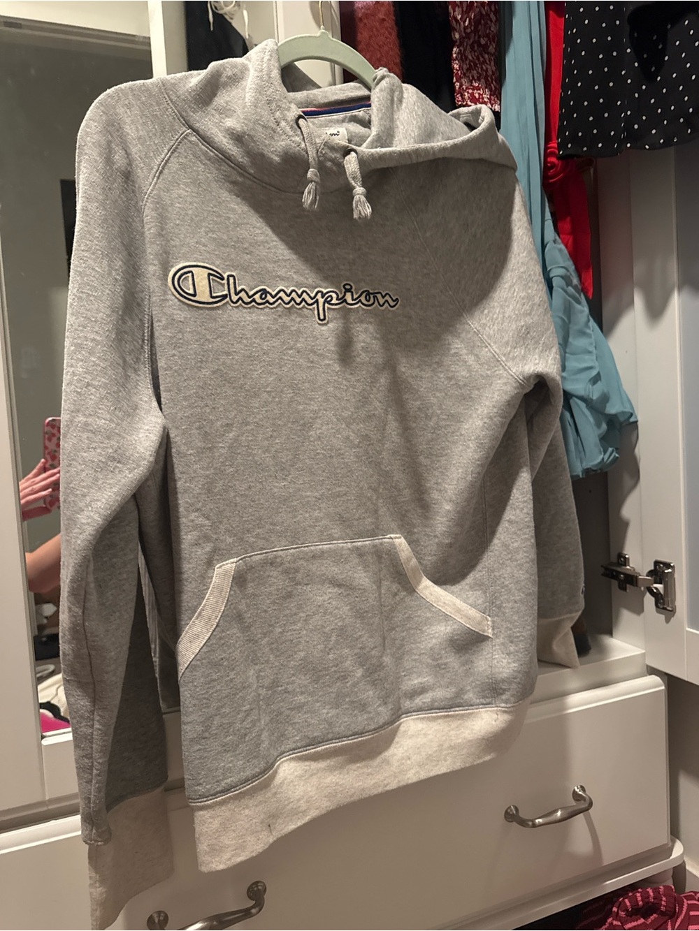 Champion Women's Light Gray Pullover Hoodie with Logo